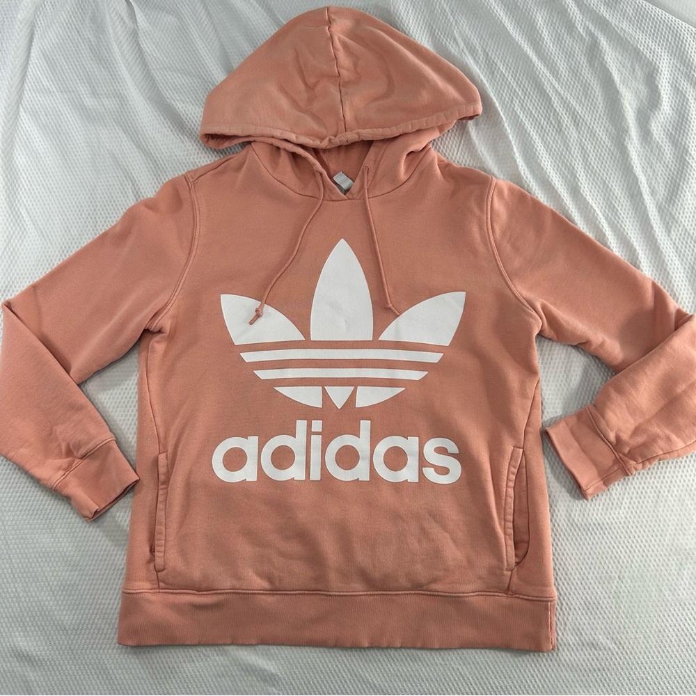 Adidas Trefoil Logo Hoodie Women’s size M Coral Pink